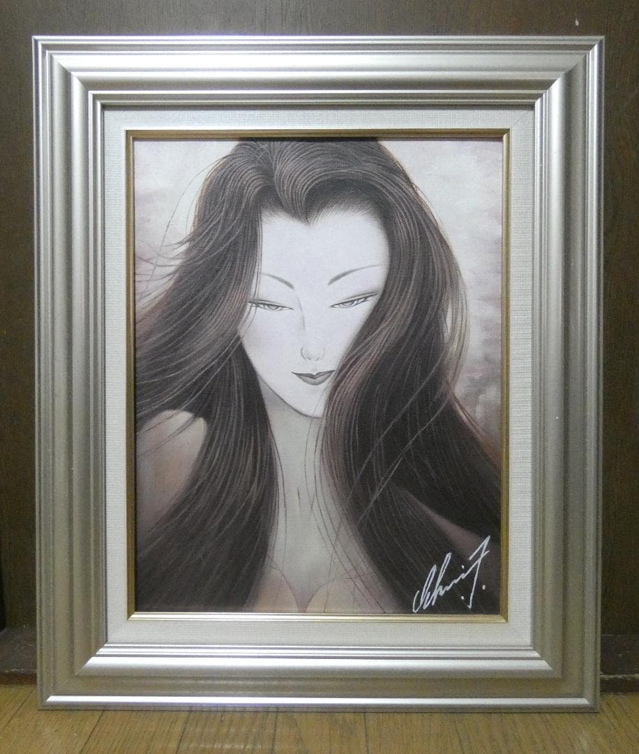油絵 人物 　　鶴田一郎　 【　美人画　】手描き　 F6 額付き