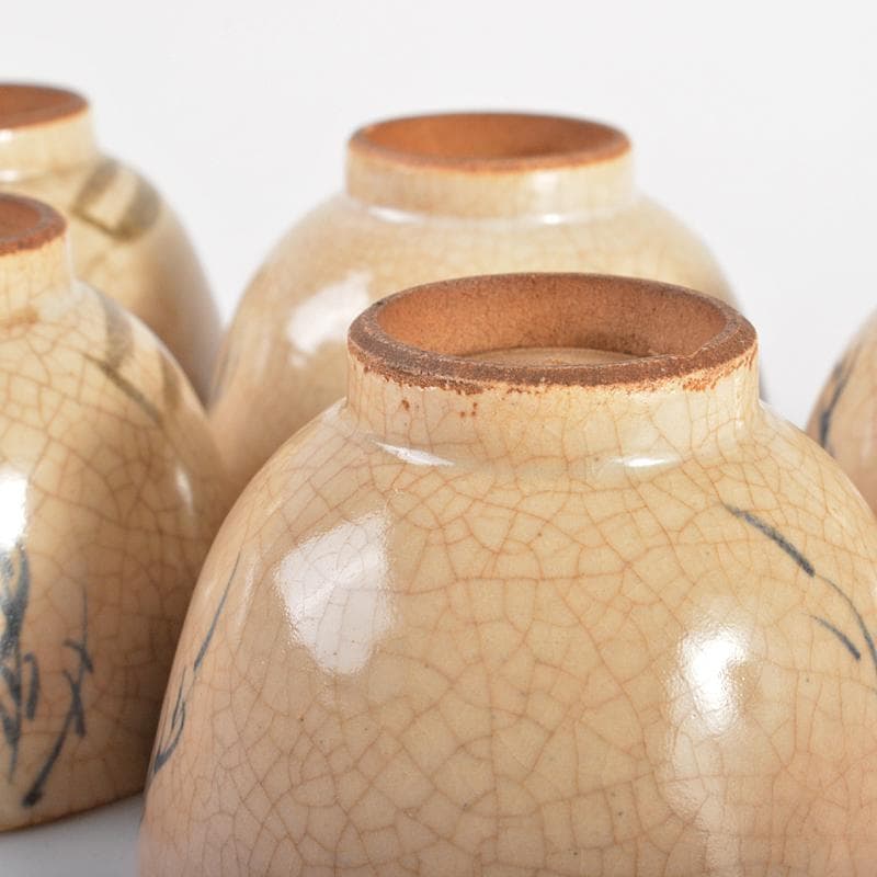 煎茶道具　華中亭道八造　御本手　青華　柳文　煎茶碗　五客　共箱　M　R6853