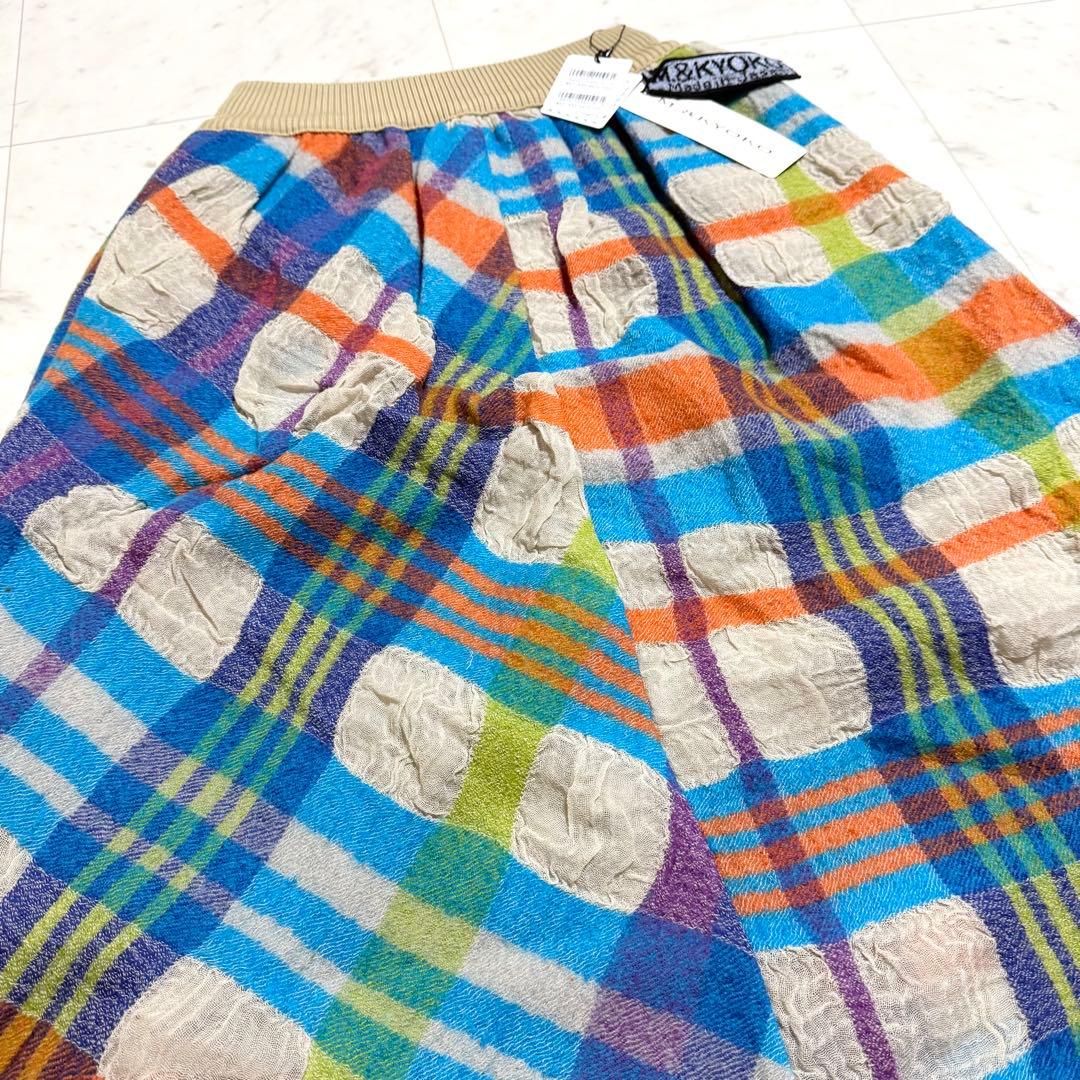 未使用タグ付 M.&KYOKO フレアスカート コットンウールチェック ガーゼ調