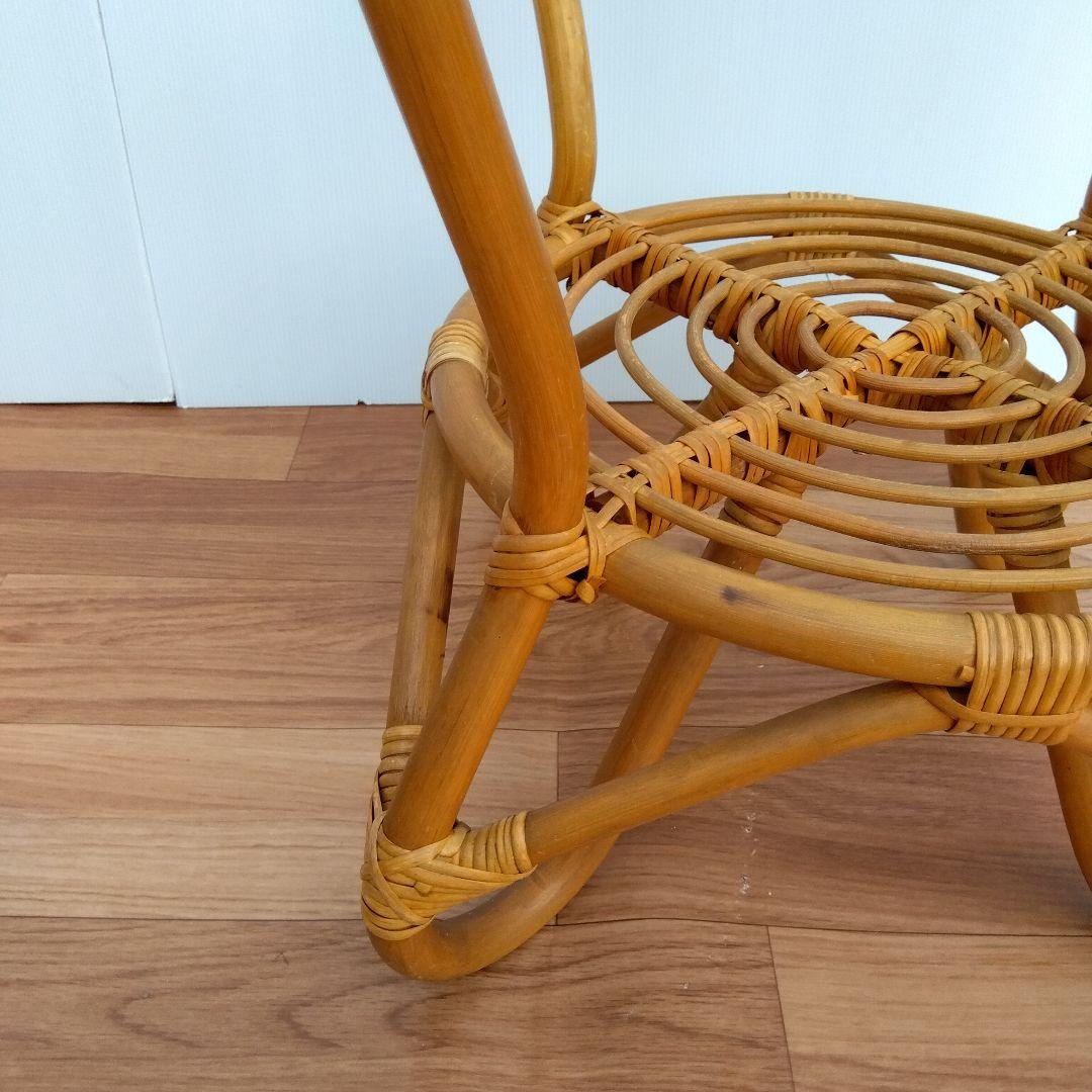 昭和レトロ ヴィンテージ ラタン　ガラステーブル　台湾製籐家具