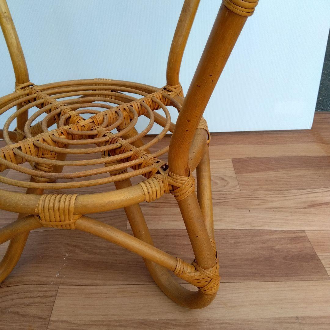 昭和レトロ ヴィンテージ ラタン　ガラステーブル　台湾製籐家具