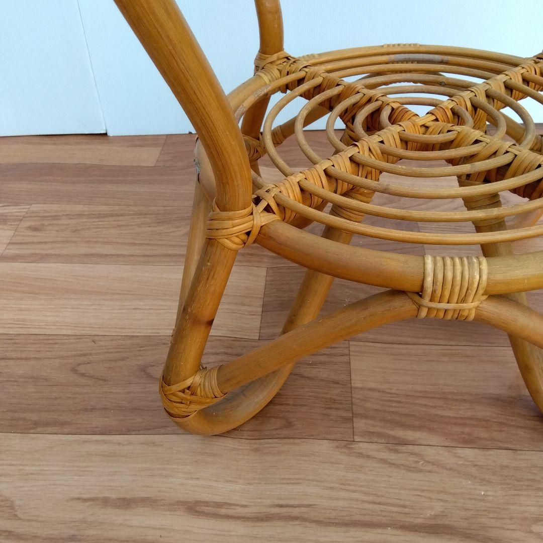 昭和レトロ ヴィンテージ ラタン　ガラステーブル　台湾製籐家具