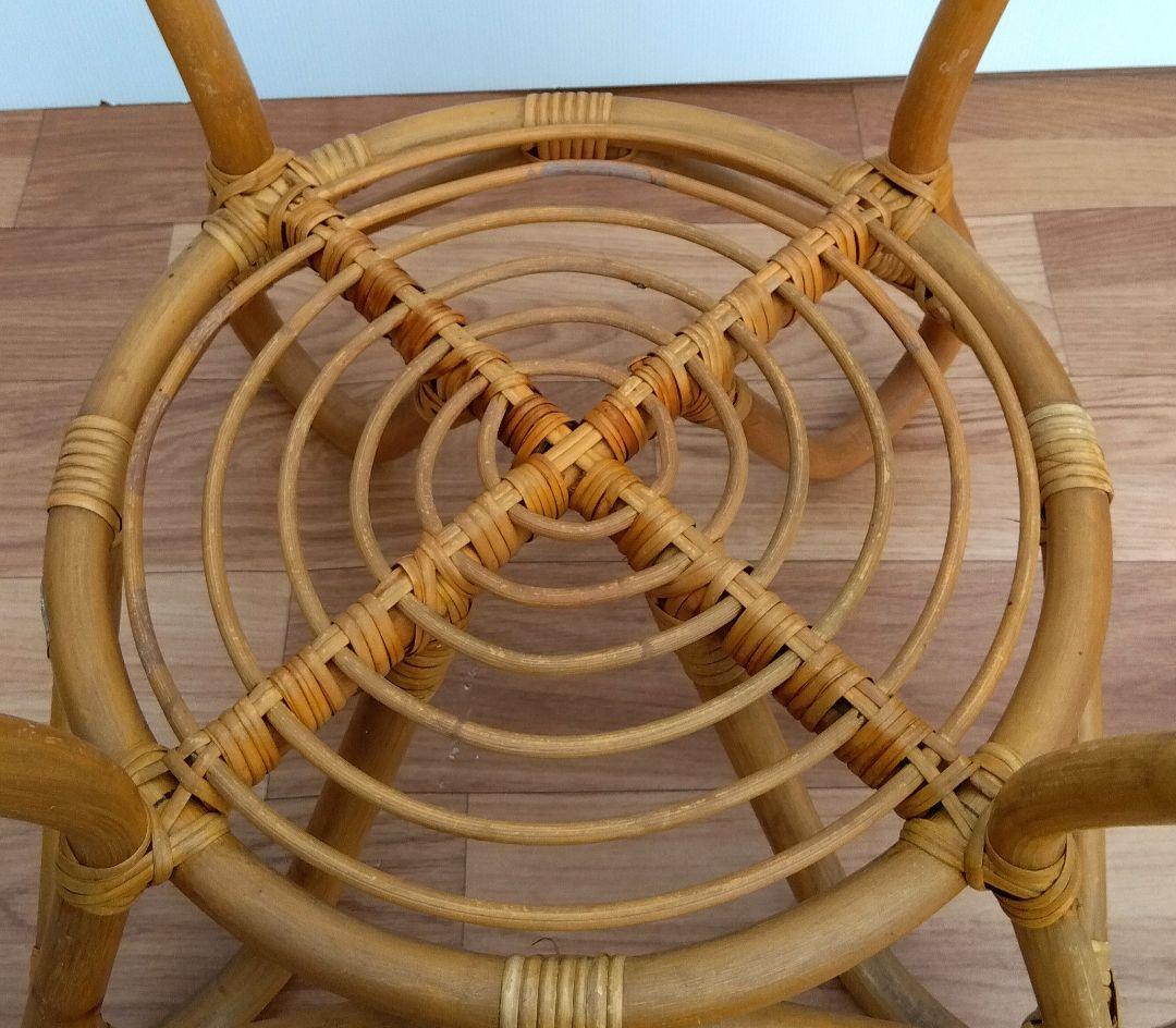 昭和レトロ ヴィンテージ ラタン　ガラステーブル　台湾製籐家具