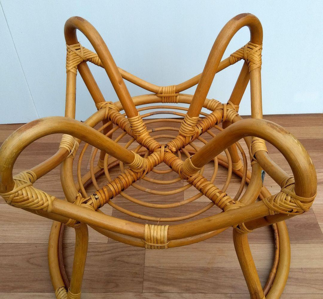 昭和レトロ ヴィンテージ ラタン　ガラステーブル　台湾製籐家具