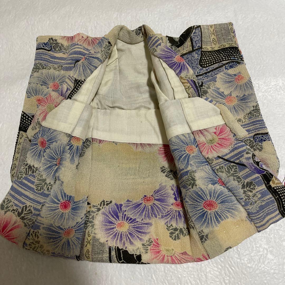 10081 市松人形の着物 6号　古布江戸縮緬