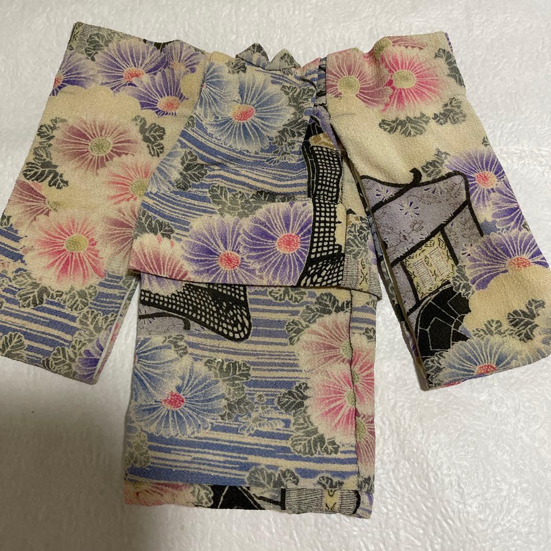 10081 市松人形の着物 6号　古布江戸縮緬