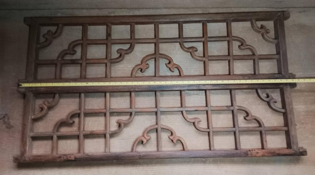 アンティーク 木製 格子 建具 2枚セット 古道具 透かし彫り 雲形 時代家具