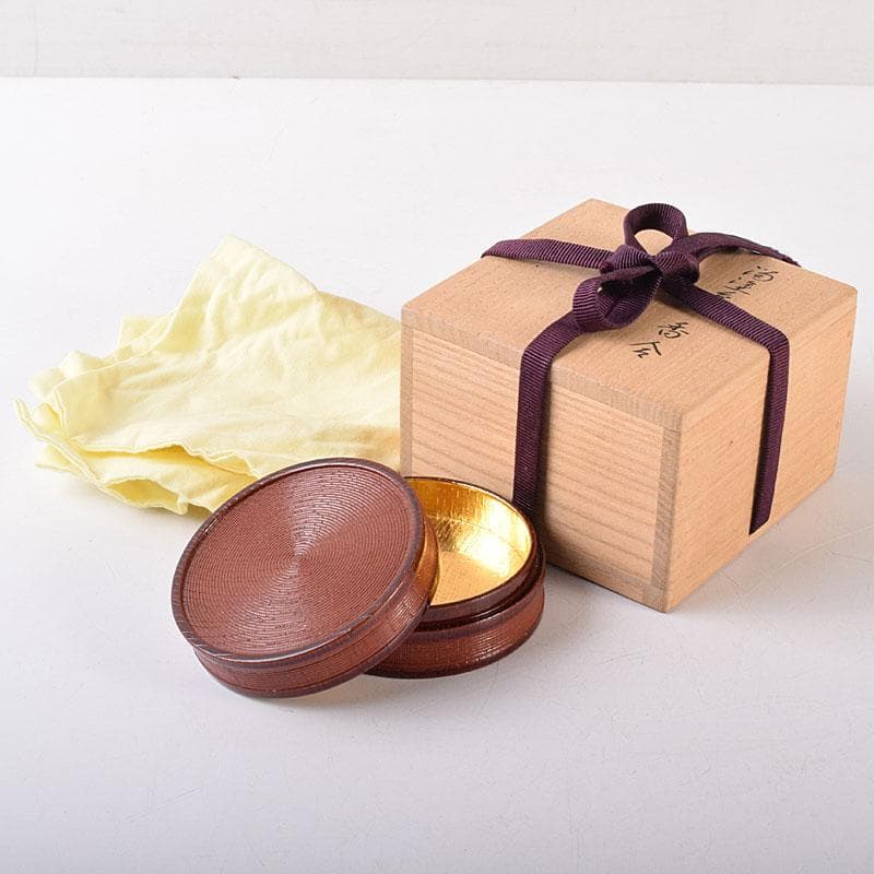 茶道具　京漆匠　平安象彦造　渦塗糸目　香合　共箱　V　R8619