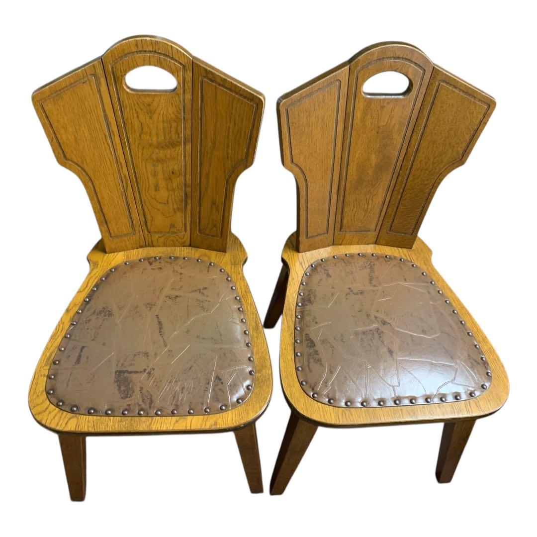 木製ハンドル付き　クラシック　ダイニングチェア　2脚セット　アンティーク