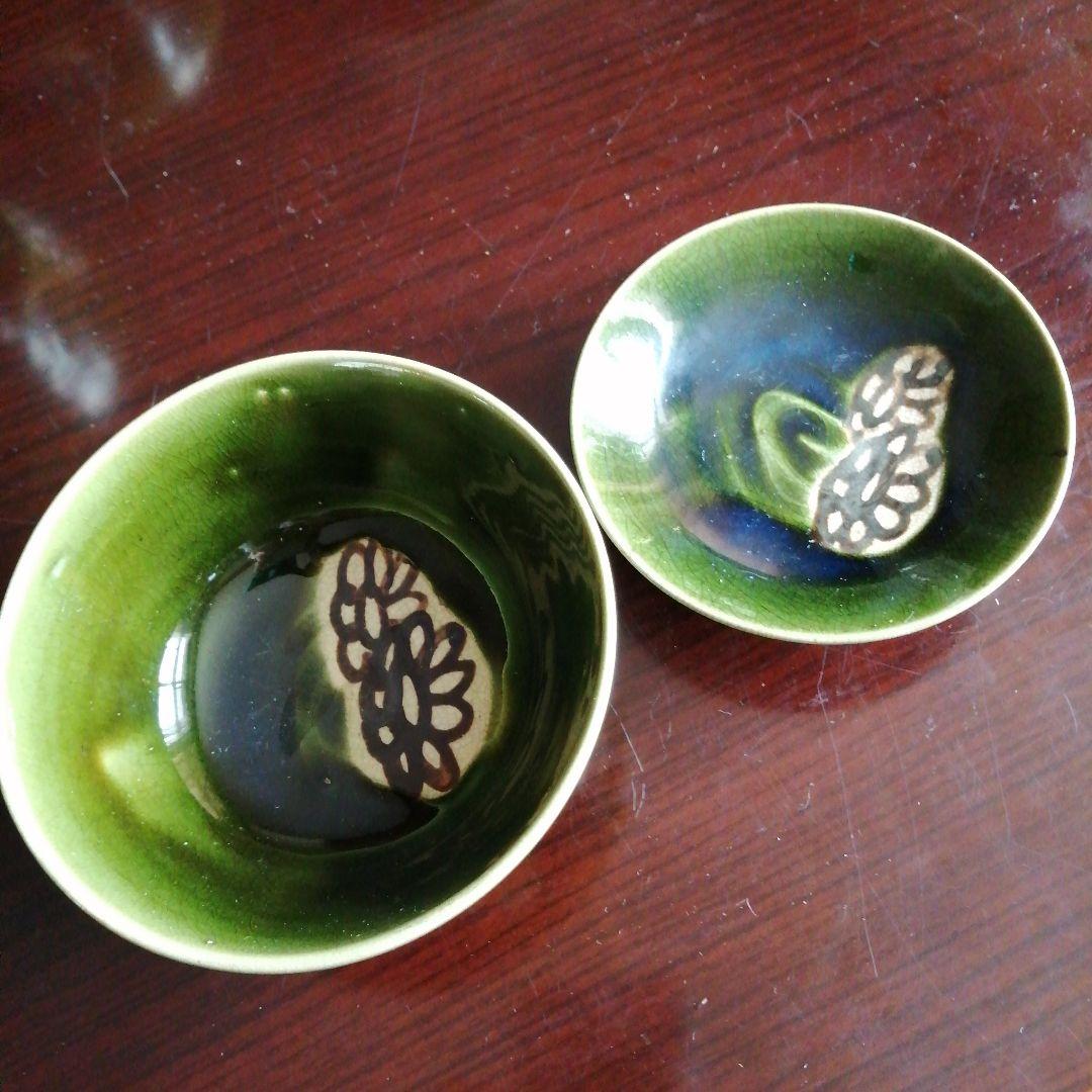 瀬戸焼　加藤丈助　織部蓋付茶碗　5客　12cm　大正〜昭和初期