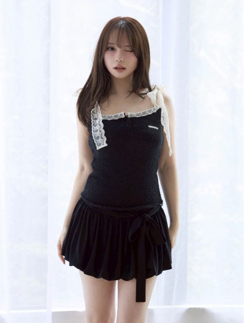 トップス ANDMARY Cotton ribbon tank black
