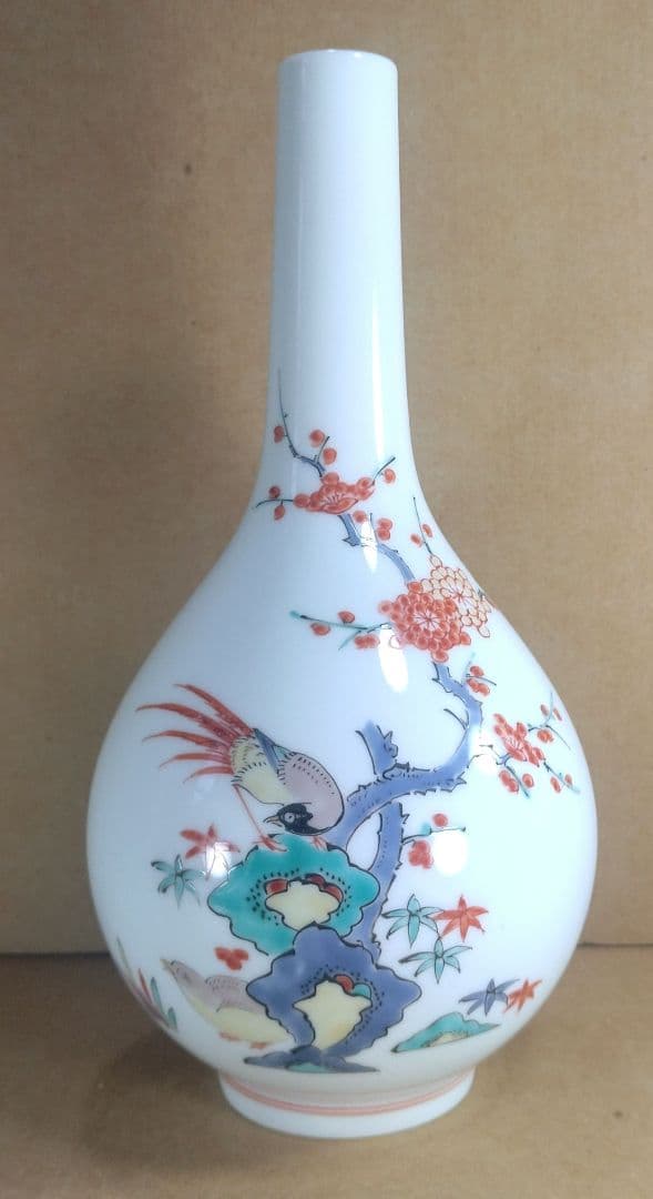 【本物保証】十四代 酒井田柿右衛門(人間国宝) 錦梅鳥文一輪生 共箱 未使用品