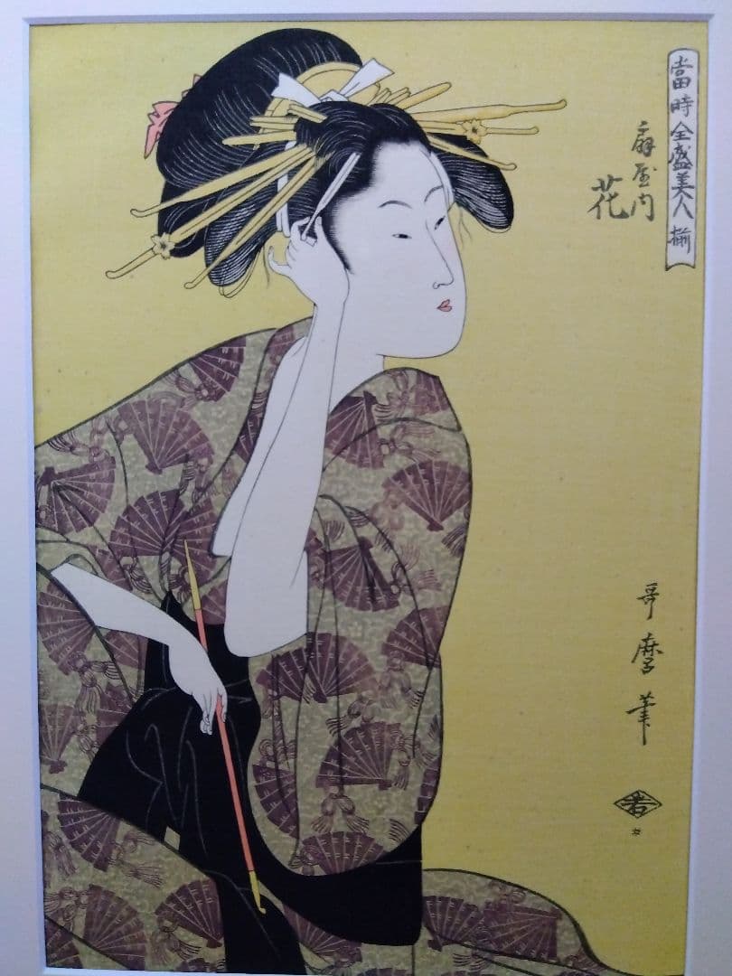 2026.1/31まで喜多川歌麿名作撰の中の２枚1組　額1面付き　復刻浮世絵