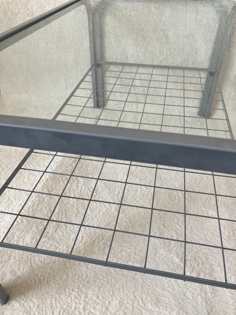 のの　ガラステーブル 昭和 シルバーグレー アイアンフレーム 引き取り可能