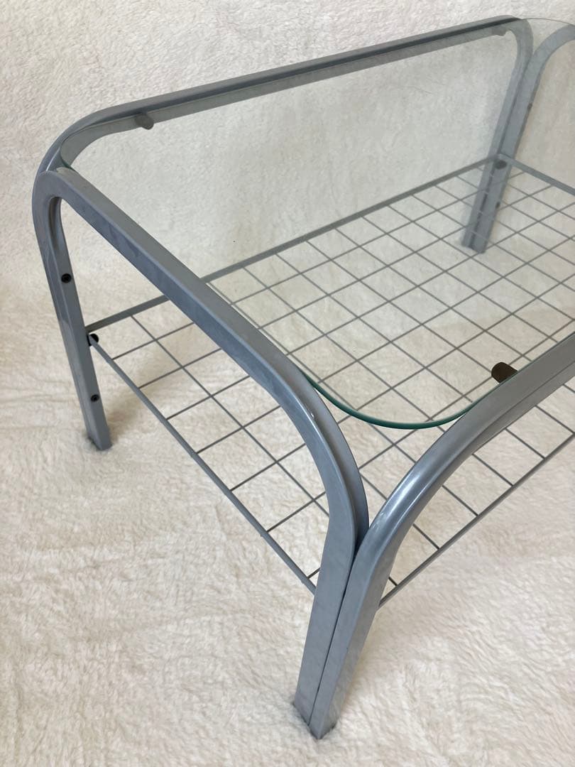 のの　ガラステーブル 昭和 シルバーグレー アイアンフレーム 引き取り可能