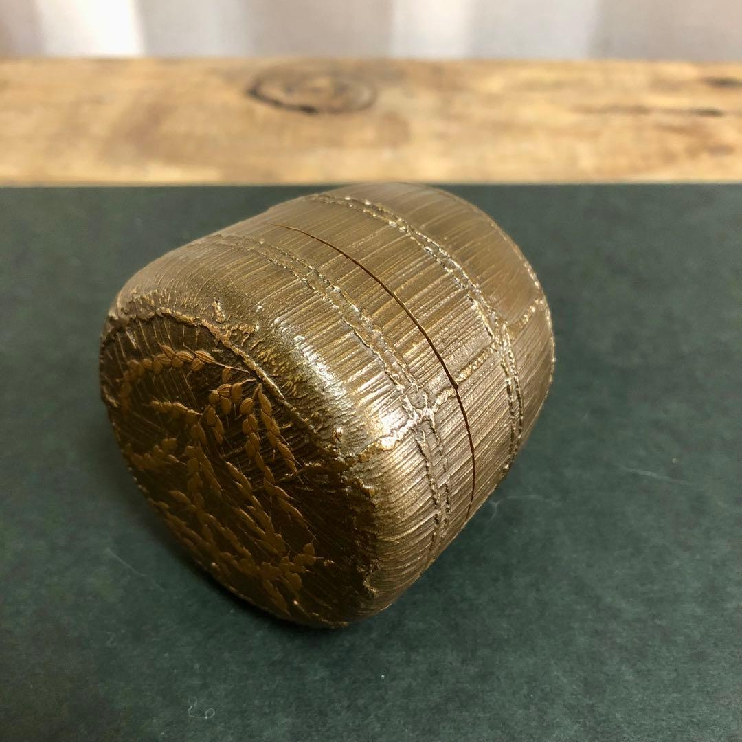 大岡緑作 鵬雲斎好 稲穂絵俵棗 共箱 茶道具 銀地