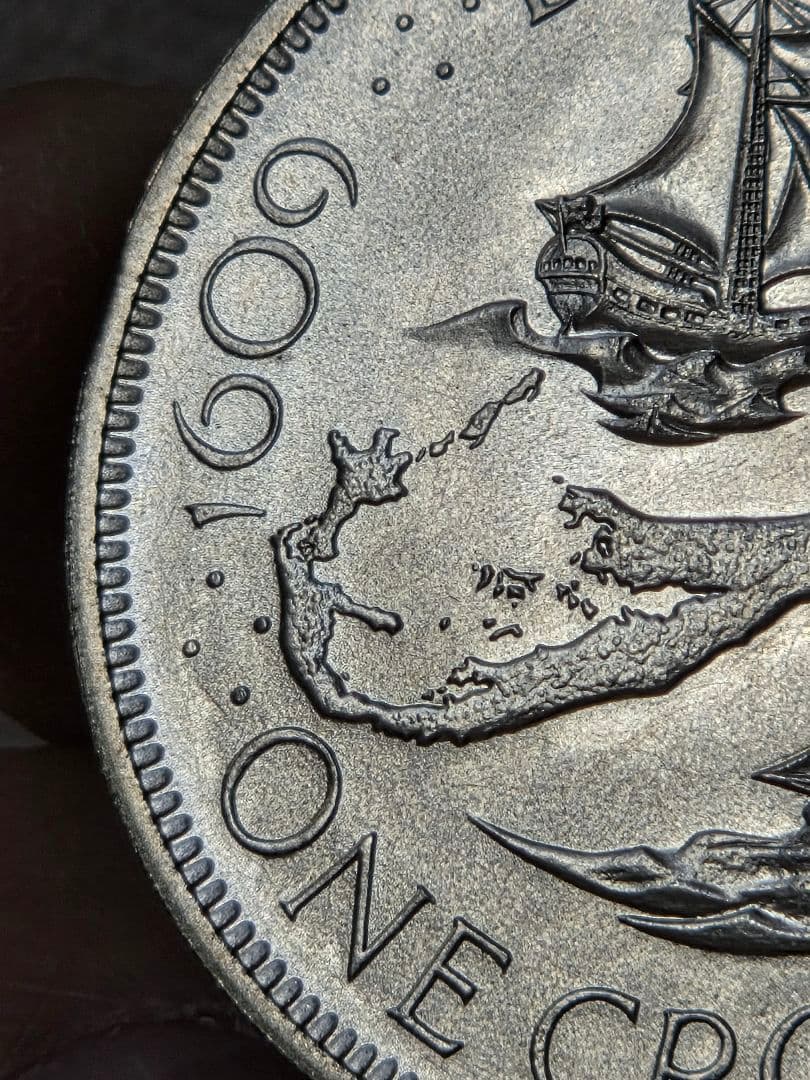 英領バーミューダ　エリザベス2世　発見350周年記念　1 クラウン銀貨　1959