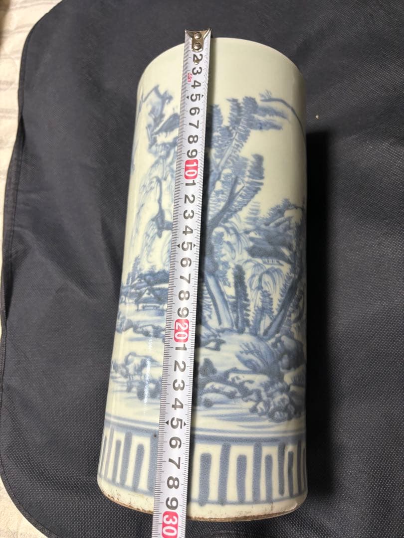 中国古美術 明清の時代　豆青釉　手絵青花花瓶　染付帽筒　筆筒　30cm