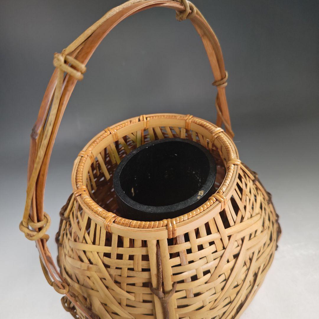 イ830 花籠『島田竹宝斎』『宗全篭　白竹花入　花器　紙共箱』茶道具