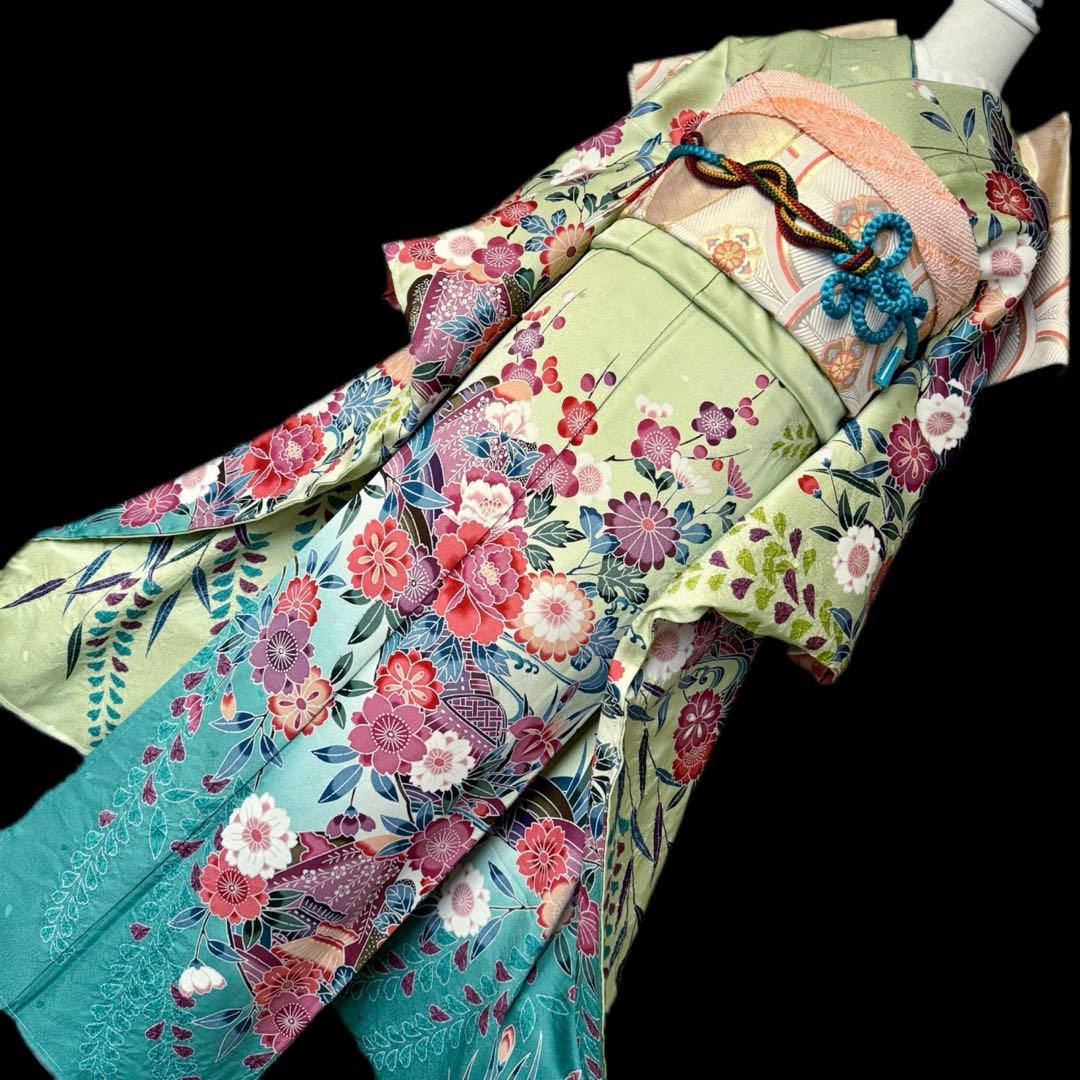 未使用品　振袖フルセット　トールサイズ　新品長襦袢　グリーン　161〜176cm