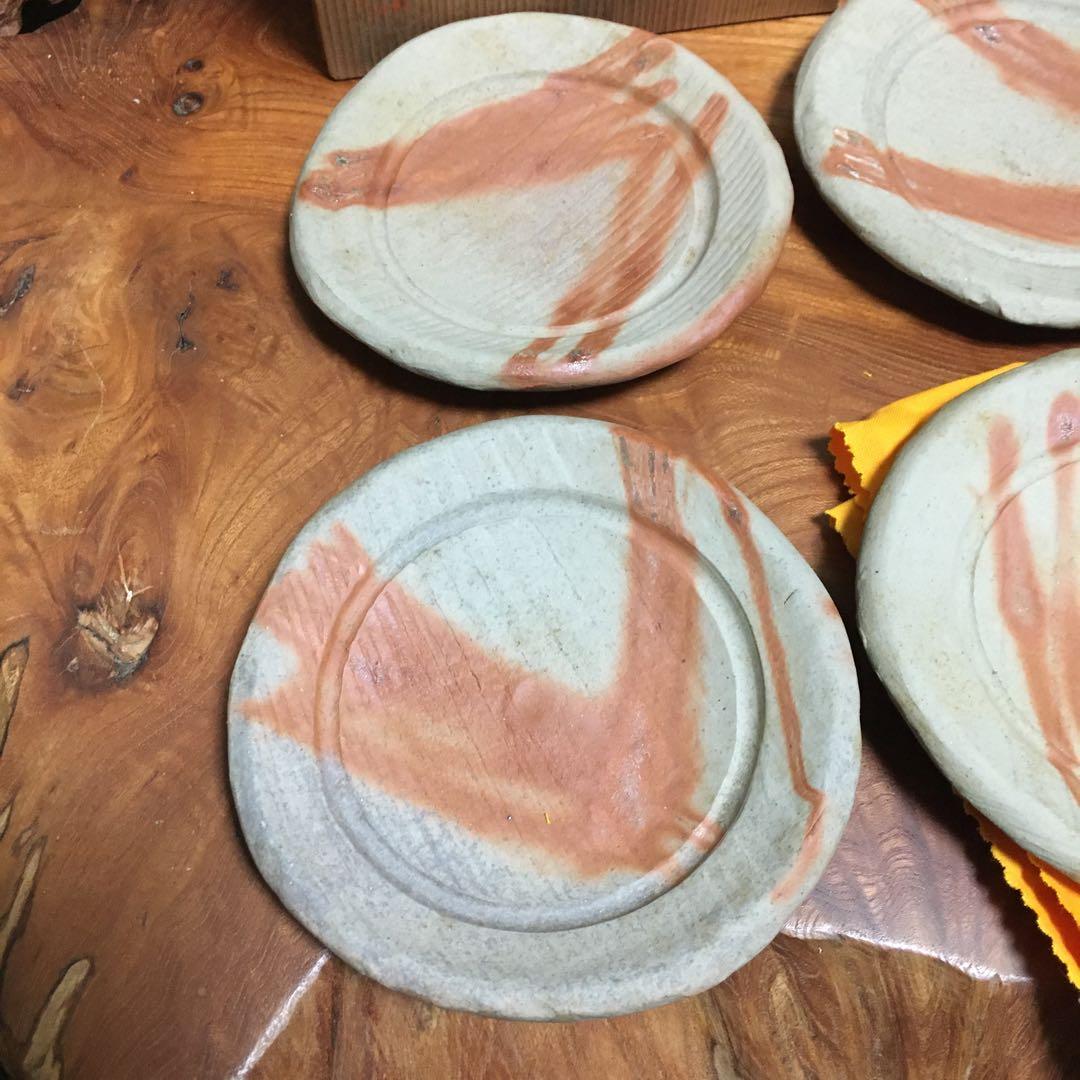 備前焼　緋襷　たたき皿　タタキ皿　5客揃　共箱　共布