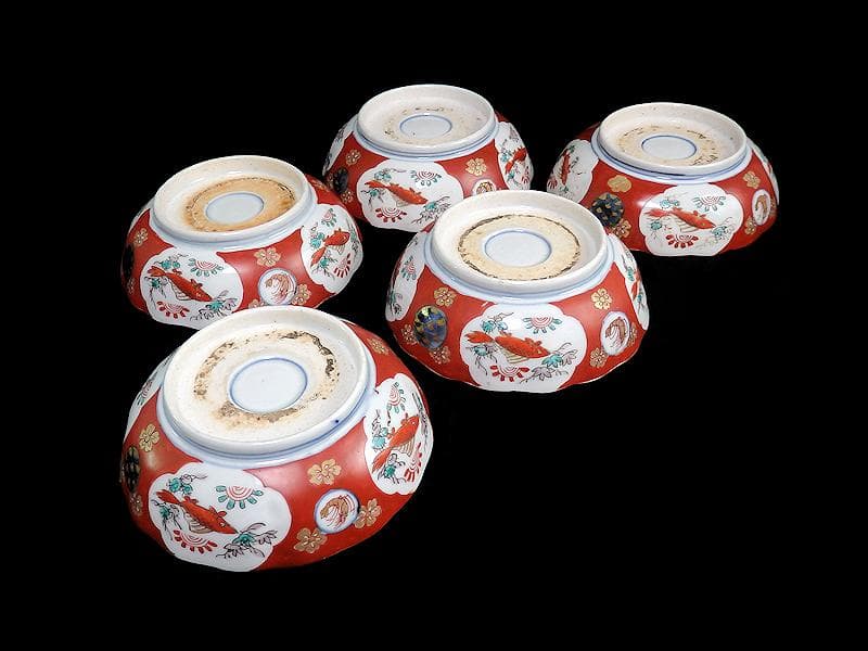 古伊万里　金襴手　唐人美人図　膾皿　５客　615AS-AEy