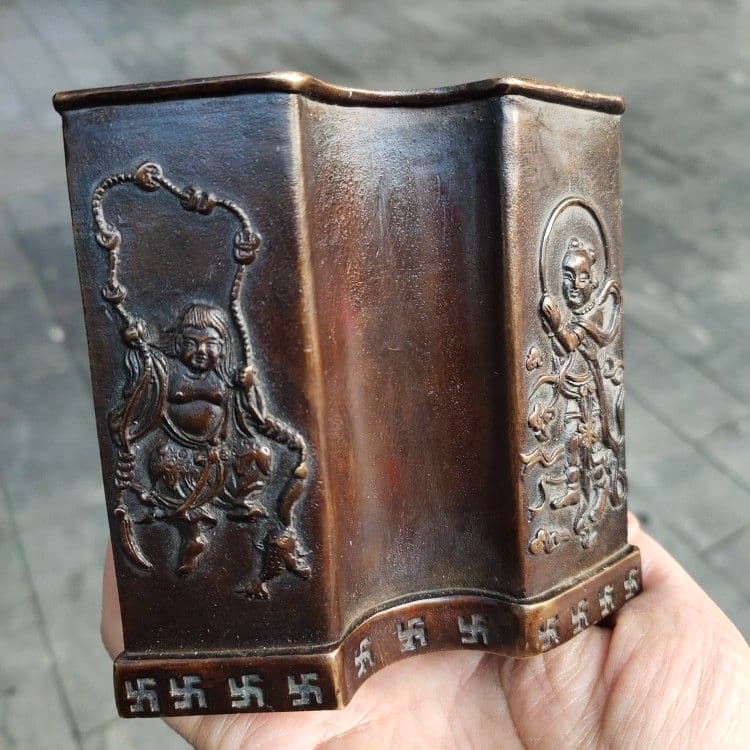 銅器 筆箱 弧形筆箱 文房置物·案頭 書道具 文房具 工芸品 美術品