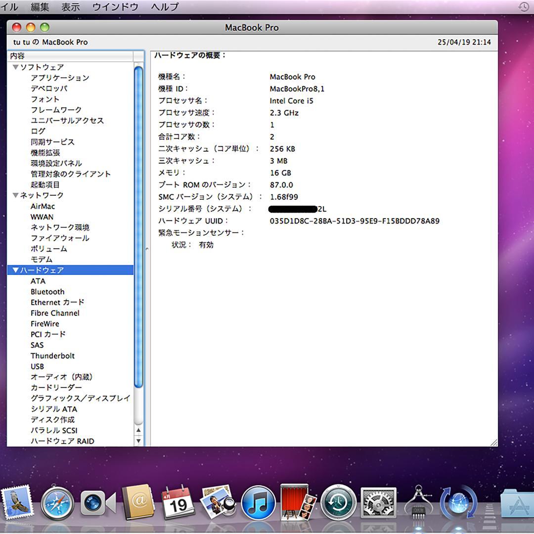 MacBook本体 Apple Macbook Pro early2011 16GB 500GB