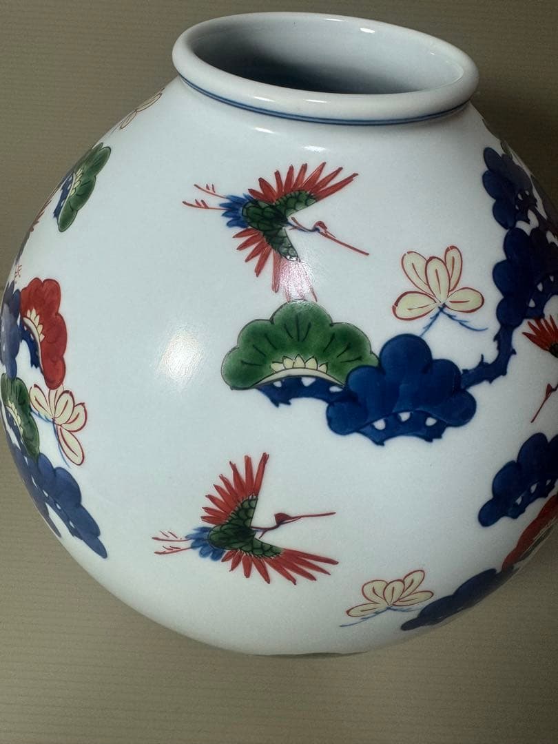 2133 源右衛門　染錦松鶴　花瓶