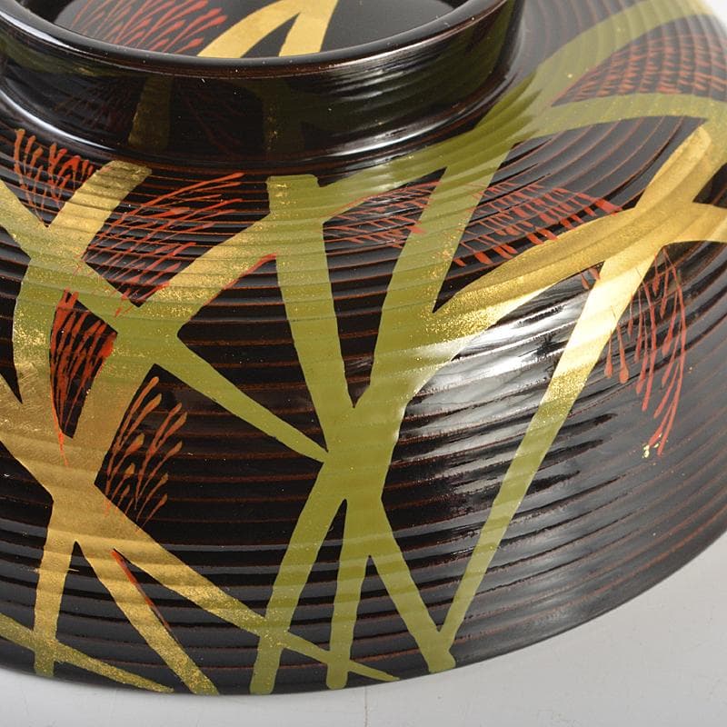 茶道具　山中塗　塗師　辻石斎造　糸目尾花椀　五客　共布共箱　U　R7473