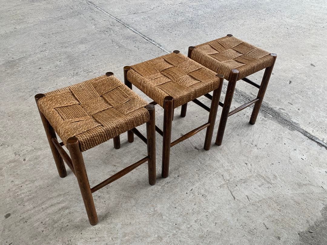 アンティーク ラッシュ スツール 縄編み チェア 民芸家具 椅子 No.5