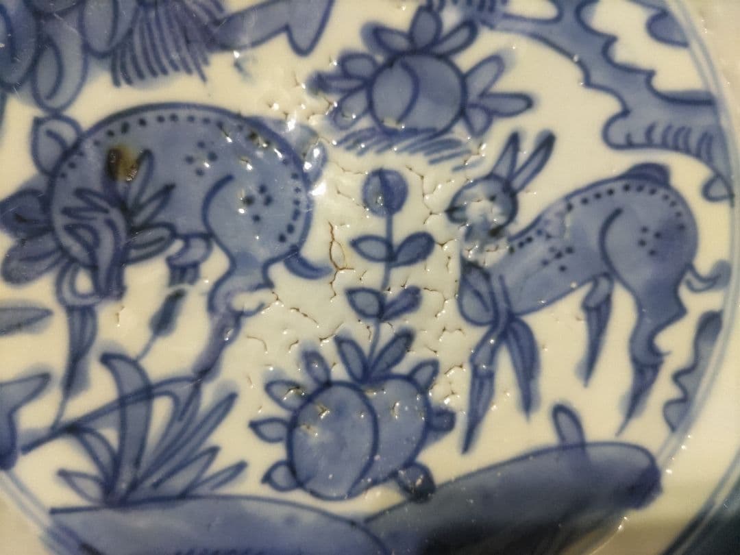 中国　古染付　鹿絵皿（23㎝）漳州窯　美品