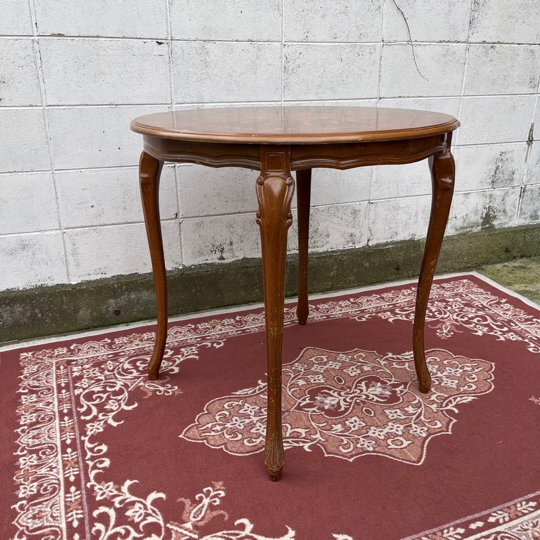 ビンテージ古家具◾️象嵌デザイン×猫脚 ラウンドテーブル 丸テーブル アンティーク