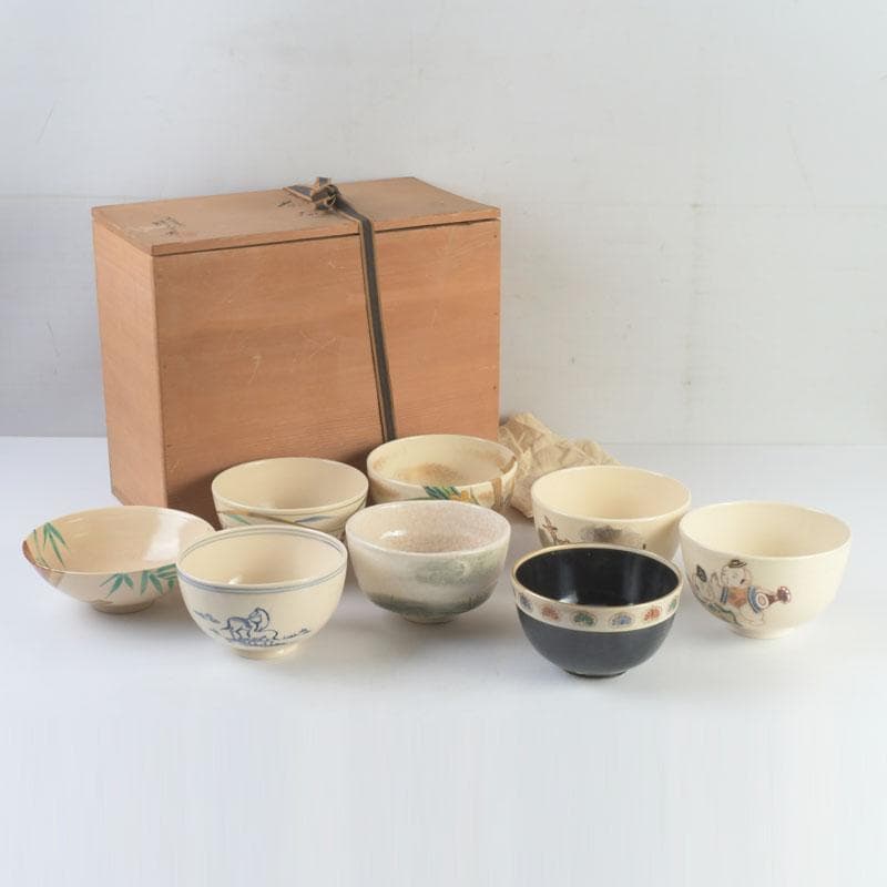 京焼　瑞雲窯　東雲窯など　茶碗　八客　清閑寺窯　杉田祥平箱付　M　9315A