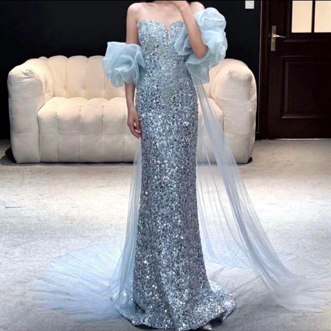 スパンコールがゴージャスなショール付き イブニングドレス