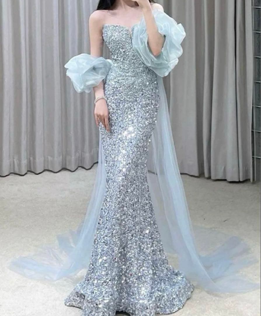 スパンコールがゴージャスなショール付き イブニングドレス