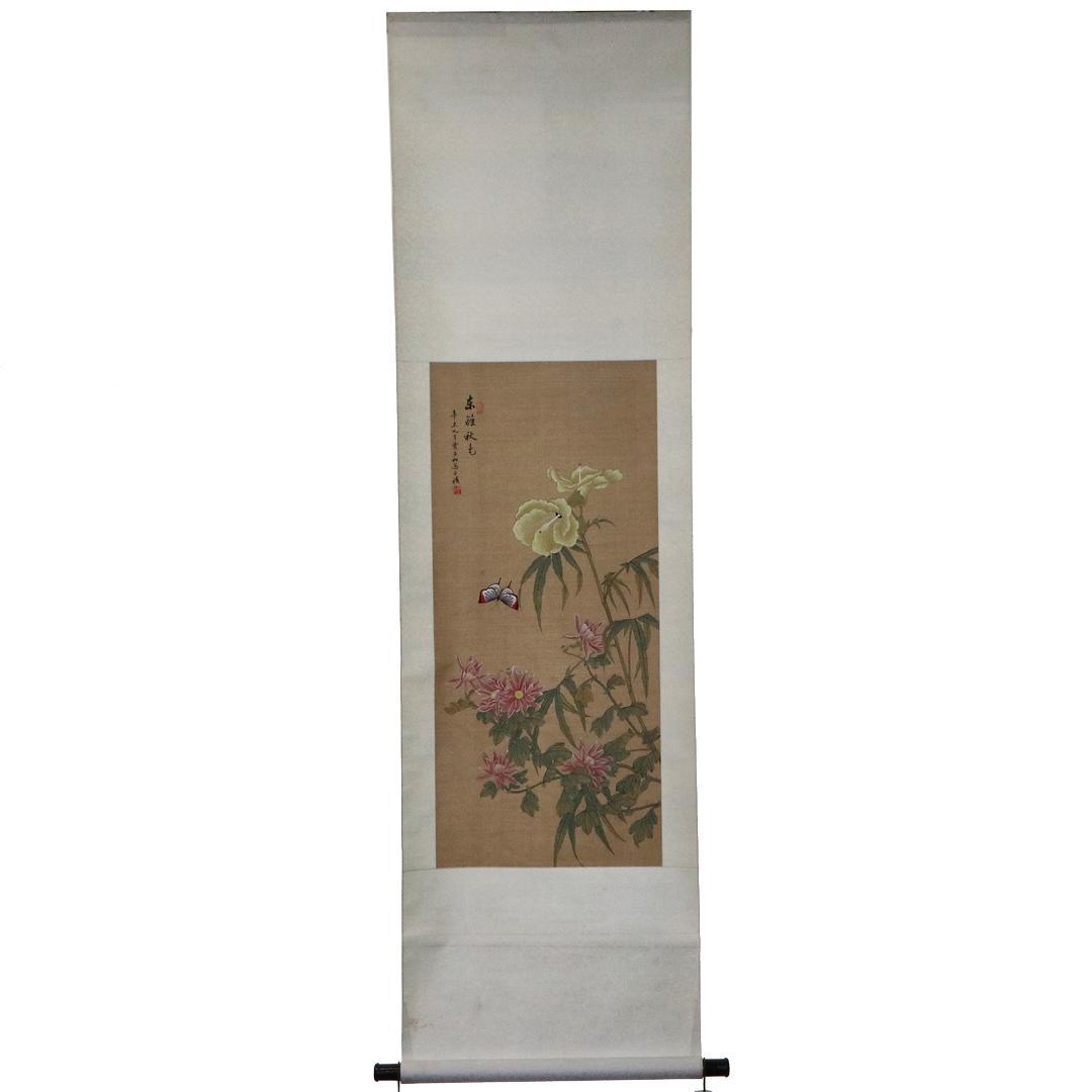 中国 掛軸 『花鳥大立軸』絹本　箱付