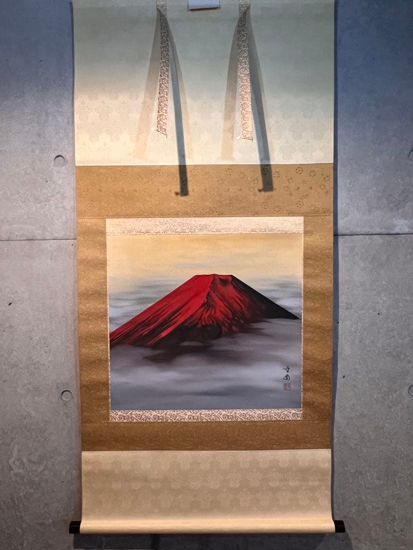 田中芳園 赤富士 肉筆 清堂箱書 日本画 掛け軸 掛軸 正月 富士 縁起物 絵画