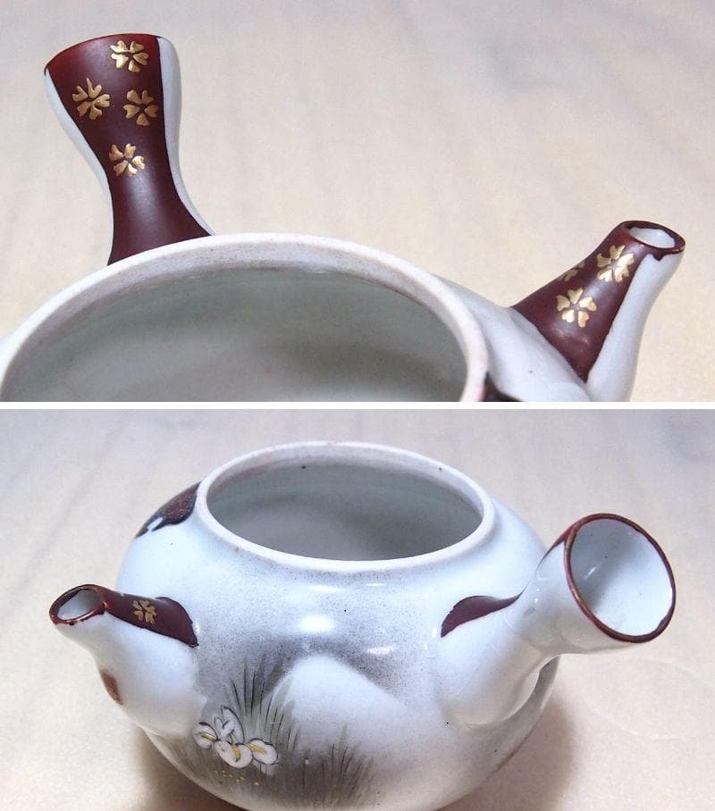 【骨董・時代の美品】九谷焼 茶器揃 5客 湯呑茶碗/湯冷まし/急須 鶴/花/青粒