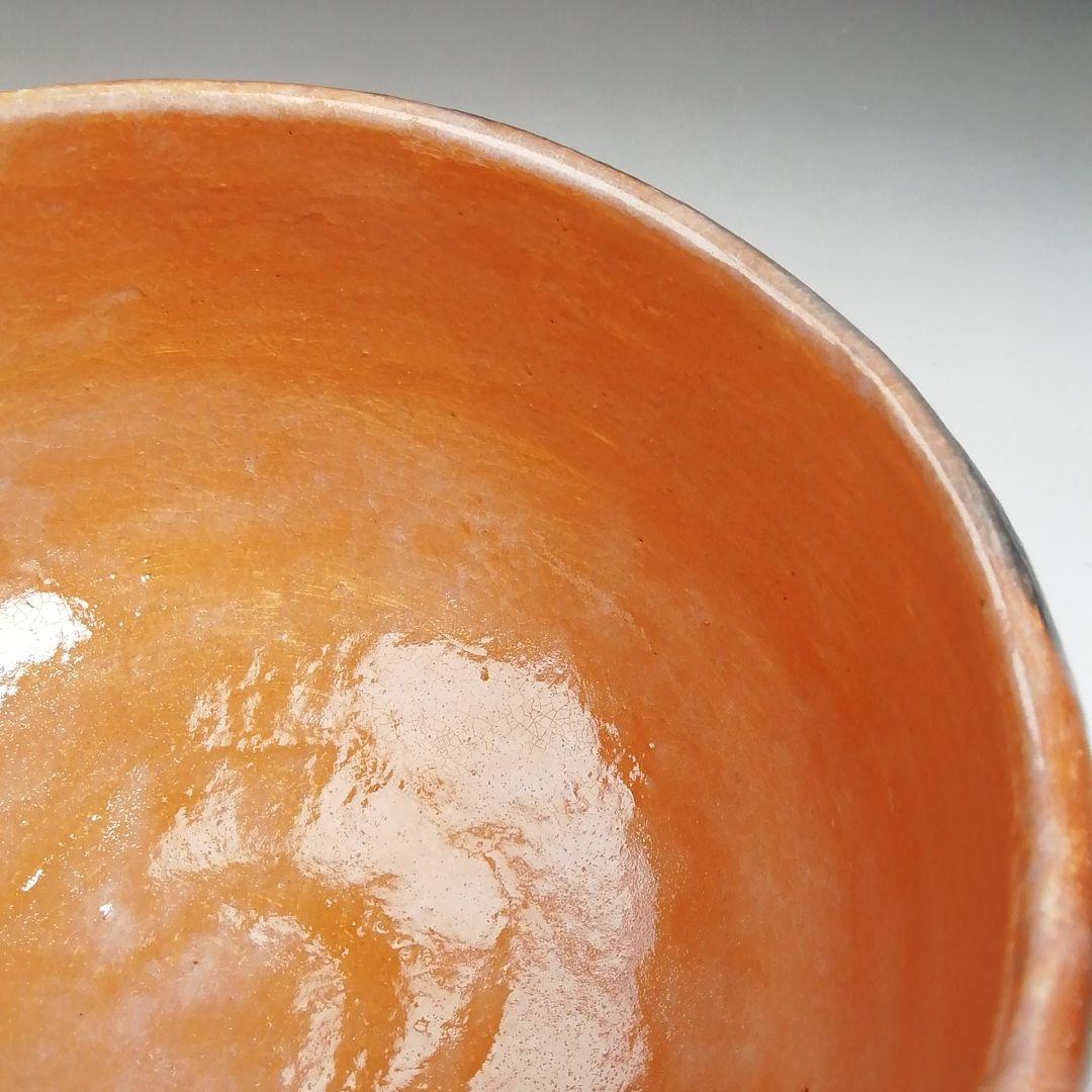 Ｓ８８８　茶碗　『波ノ文』『勅題　赤楽茶碗』『島荷平 作』　共箱　抹茶碗　茶道具