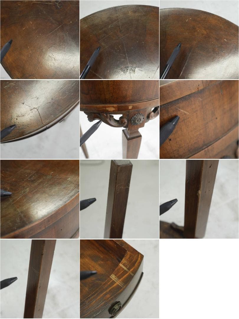 英国アンティーク ウォールナット ラウンド サイドテーブル 引き出し付き