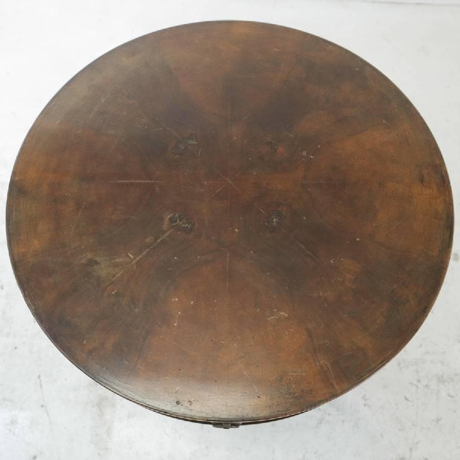 英国アンティーク ウォールナット ラウンド サイドテーブル 引き出し付き