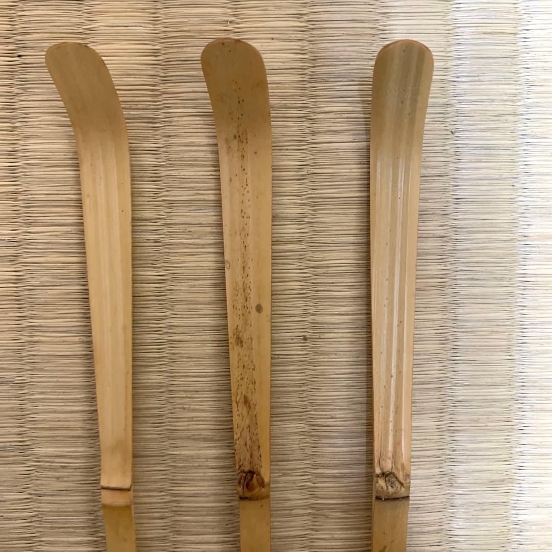 美品 竹製 茶杓3本セット 竹筒 木製収納ケース付き