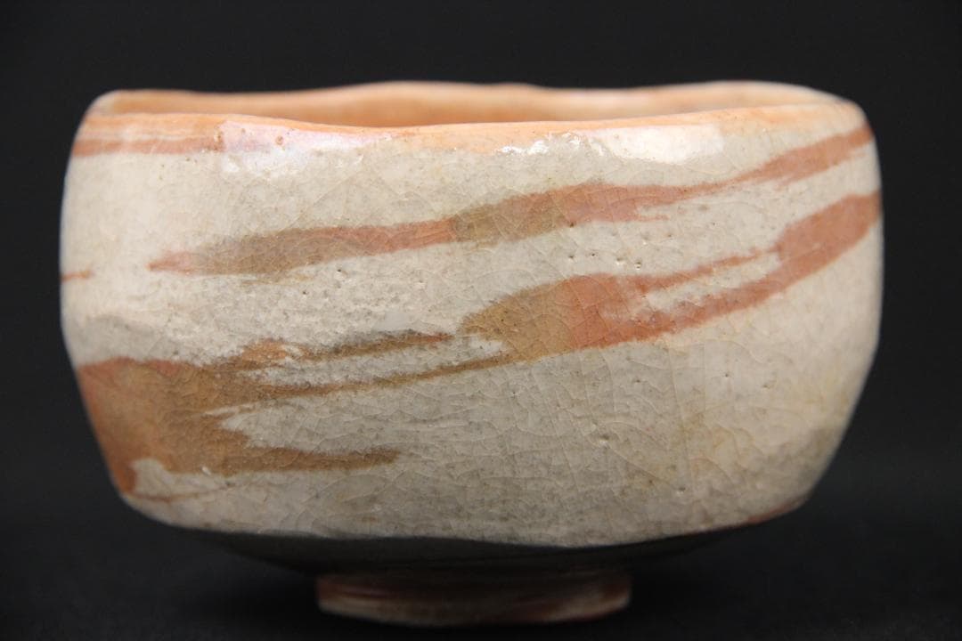 楽焼　粉引掛分け茶碗　楽印　　抹茶碗　茶道具 EN5-16