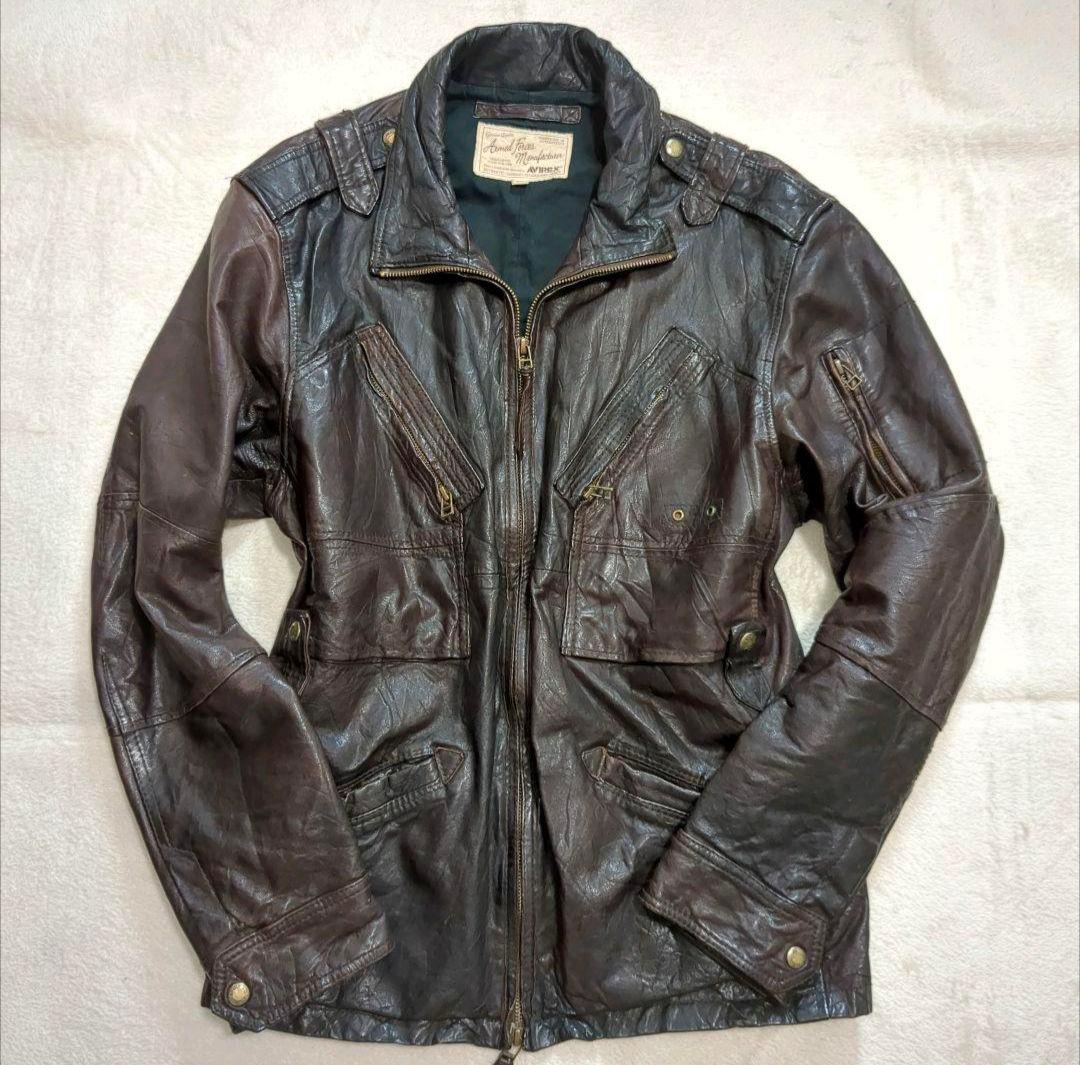 アヴィレックス ダークブラウン レザー シングルライダースジャケット