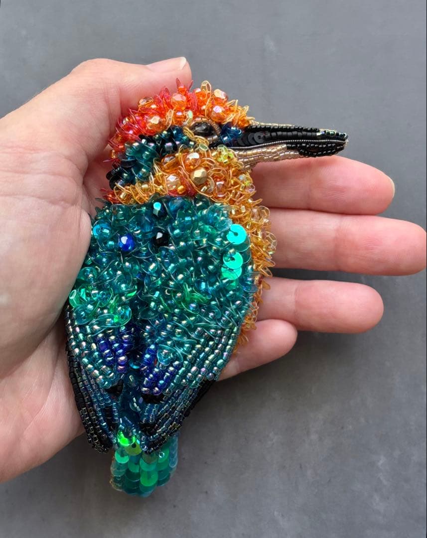 【ミヤコショウビン】ビーズ刺繍ブローチバッグチャーム