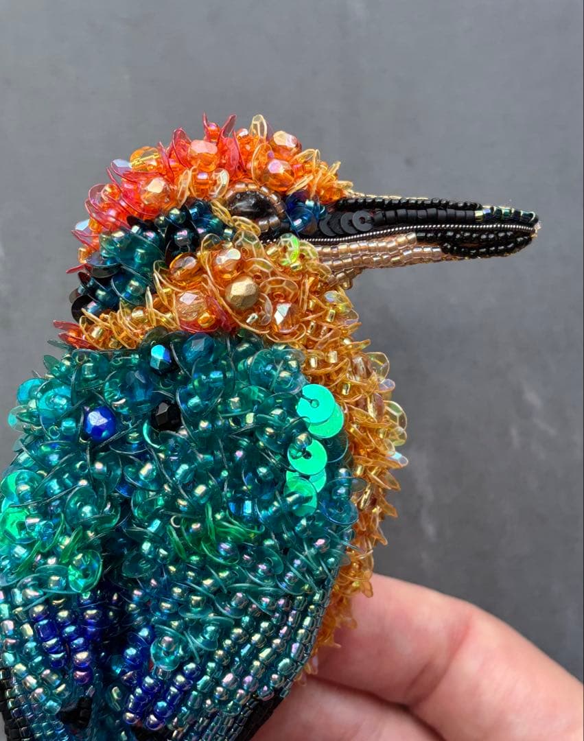 【ミヤコショウビン】ビーズ刺繍ブローチバッグチャーム