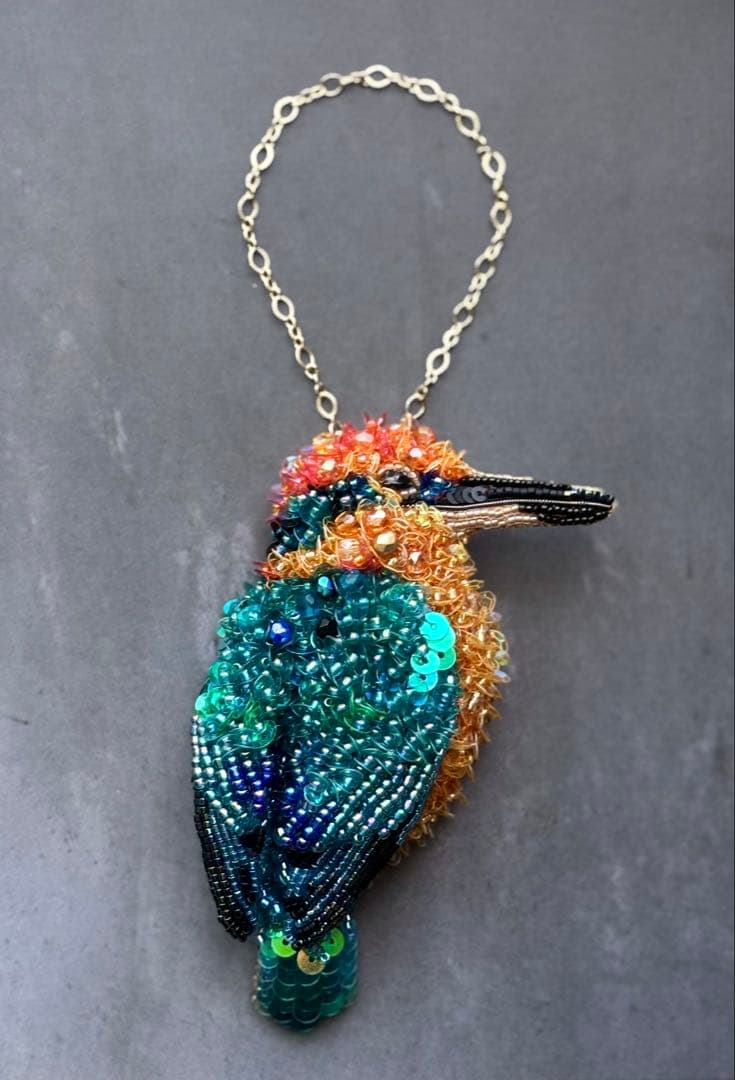 【ミヤコショウビン】ビーズ刺繍ブローチバッグチャーム