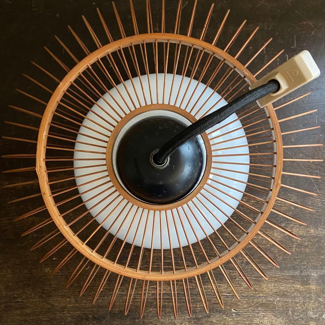 竹細工　天井照明　ペンダントライト　硝子シェード　和モダン　昭和レトロ