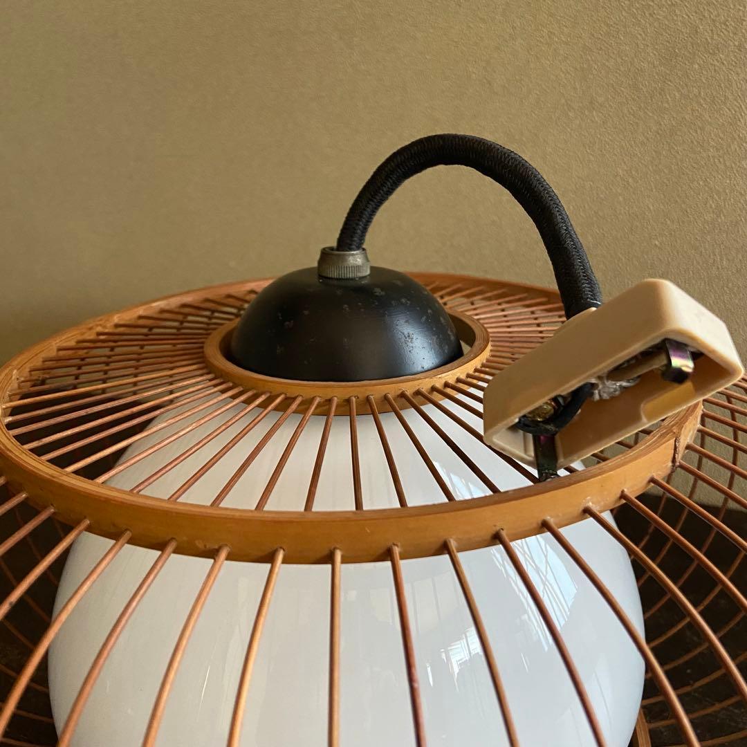 竹細工　天井照明　ペンダントライト　硝子シェード　和モダン　昭和レトロ